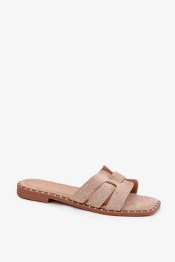 New Zdobione Klapki Na Płaskim Obcasie Khaki Anniles Damskie Klapki Damskie Klasyczne