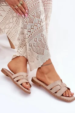 New Zdobione Klapki Na Płaskim Obcasie Khaki Anniles Damskie Klapki Damskie Klasyczne