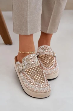 Klapki Na Platformie|Klapki Damskie Klasyczne>Boto Zdobione Klapki Na Platformie Beżowe Terfitra