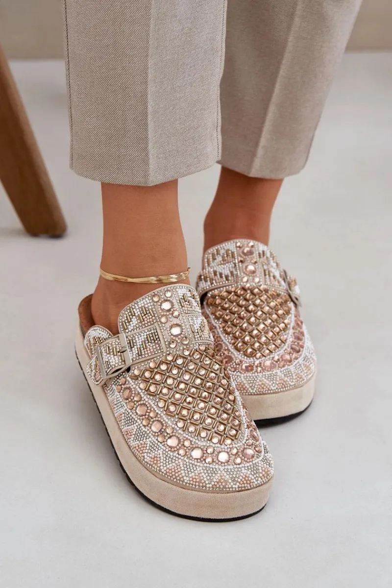 Klapki Na Platformie|Klapki Damskie Klasyczne>Boto Zdobione Klapki Na Platformie Beżowe Terfitra