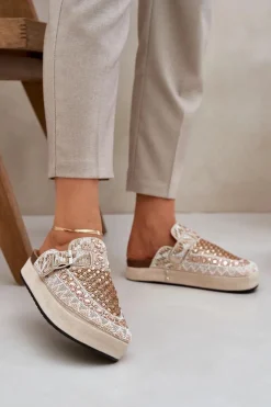 Klapki Na Platformie|Klapki Damskie Klasyczne>Boto Zdobione Klapki Na Platformie Beżowe Terfitra