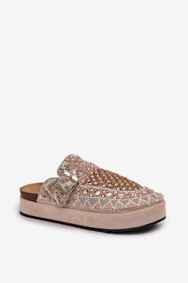 Klapki Na Platformie|Klapki Damskie Klasyczne>Boto Zdobione Klapki Na Platformie Beżowe Terfitra