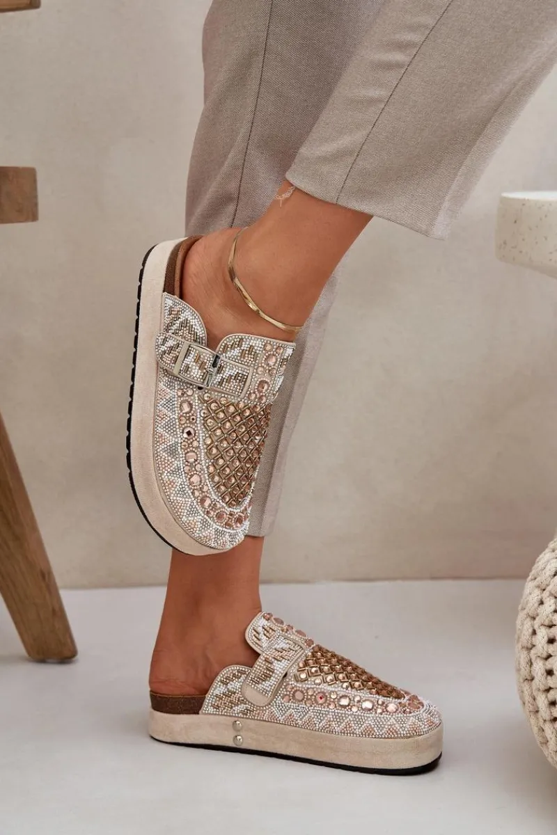 Klapki Na Platformie|Klapki Damskie Klasyczne>Boto Zdobione Klapki Na Platformie Beżowe Terfitra