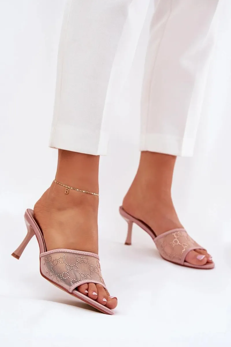 Klapki Na Obcasie|Klapki Damskie Klasyczne>Boto Zdobione Klapki Na Szpilce Szampańskie Ennoriel Złoty