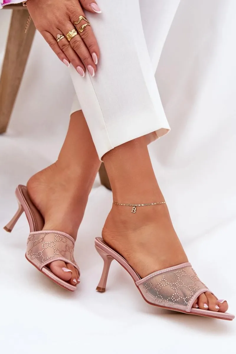 Klapki Na Obcasie|Klapki Damskie Klasyczne>Boto Zdobione Klapki Na Szpilce Szampańskie Ennoriel Złoty