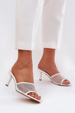 Klapki Na Obcasie|Klapki Damskie Klasyczne>Boto Zdobione Klapki Na Szpilce Białe Ennoriel