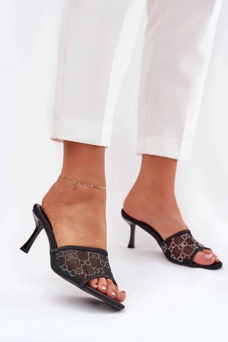 Klapki Na Obcasie|Klapki Damskie Klasyczne>Boto Zdobione Klapki Na Szpilce Czarne Ennoriel
