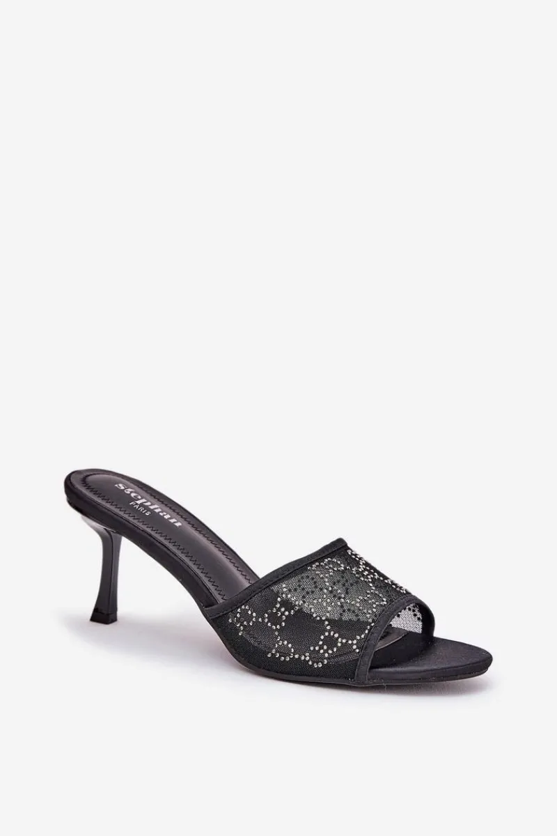 Klapki Na Obcasie|Klapki Damskie Klasyczne>Boto Zdobione Klapki Na Szpilce Czarne Ennoriel