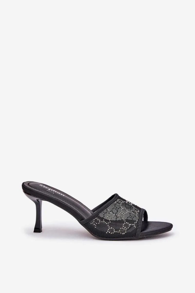 Klapki Na Obcasie|Klapki Damskie Klasyczne>Boto Zdobione Klapki Na Szpilce Czarne Ennoriel