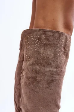 Clearance Zdobione Kozaki Damskie Za Kolano Na Płaskim Obcasie Beżowe Cintya Damskie Kozaki Płaskie|Kozaki Zamszowe