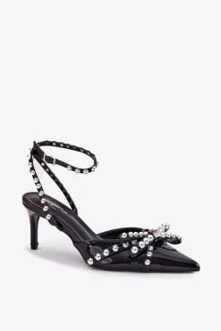 Discount Boto Zdobione Lakierowane Szpilki Z Odkrytą Piętą Czarne Redaine