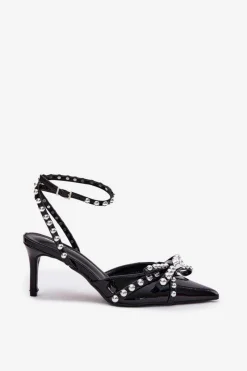 Discount Boto Zdobione Lakierowane Szpilki Z Odkrytą Piętą Czarne Redaine