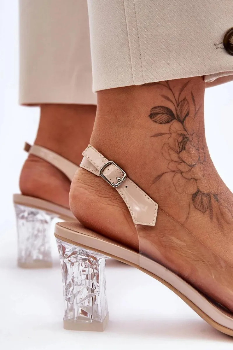 Hot Damskie buty S.Barski Zdobione Modne Sandały Na Słupku Beżowe S.Barski MR1037-23