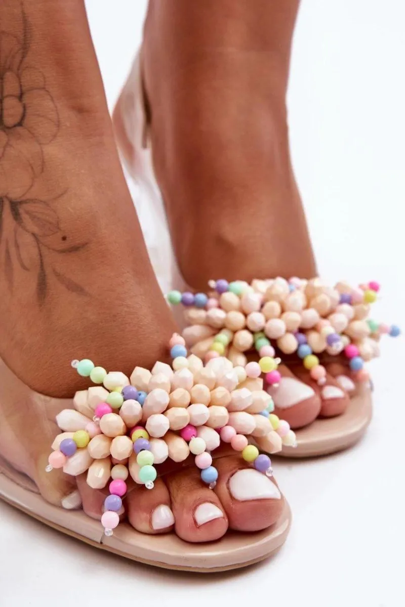 Hot Damskie buty S.Barski Zdobione Modne Sandały Na Słupku Beżowe S.Barski MR1037-23