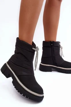 Śniegowce Damskie|Damskie Trapery></noscript>Boto Zdobione Śniegowce Na Płaskim Obcasie Czarne Plotia