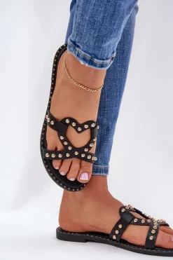 Clearance Boto Zdobione Płaskie Klapki Damskie Czarne Adivrae Czarny