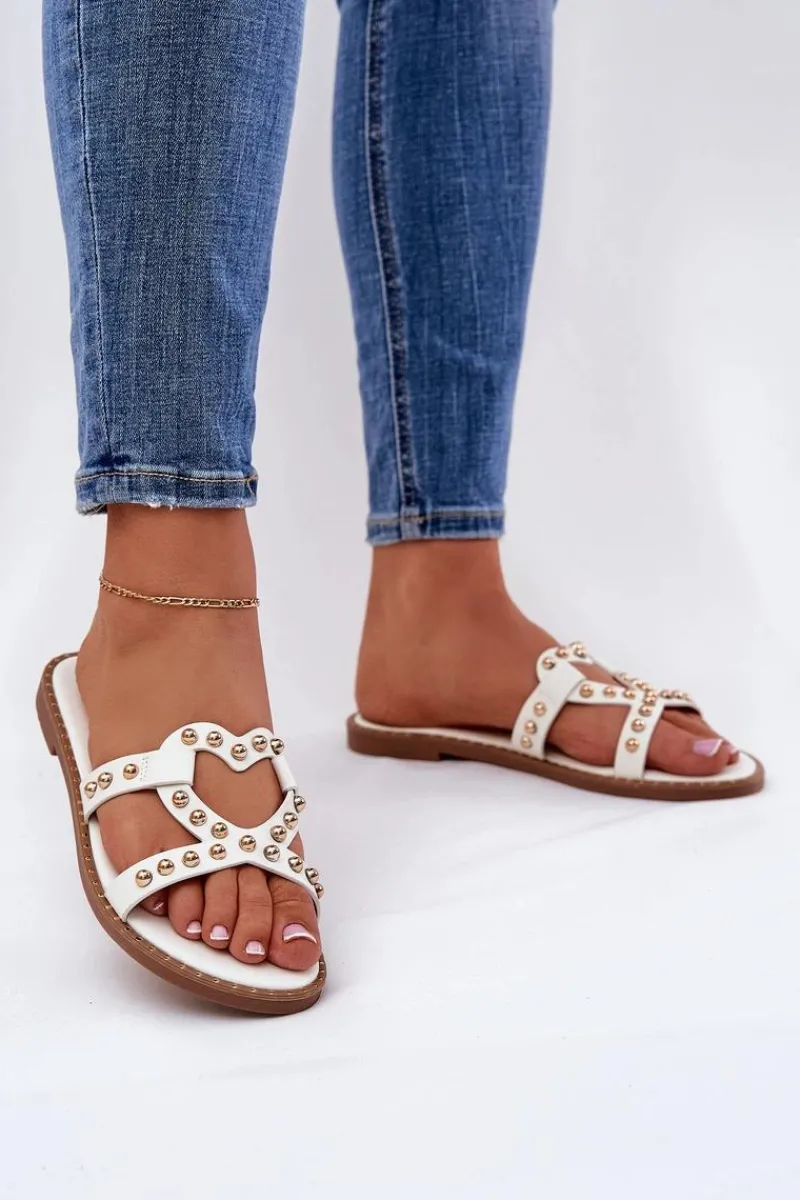 Sale Zdobione Płaskie Klapki Damskie Białe Adivrae Damskie Klapki Damskie Klasyczne