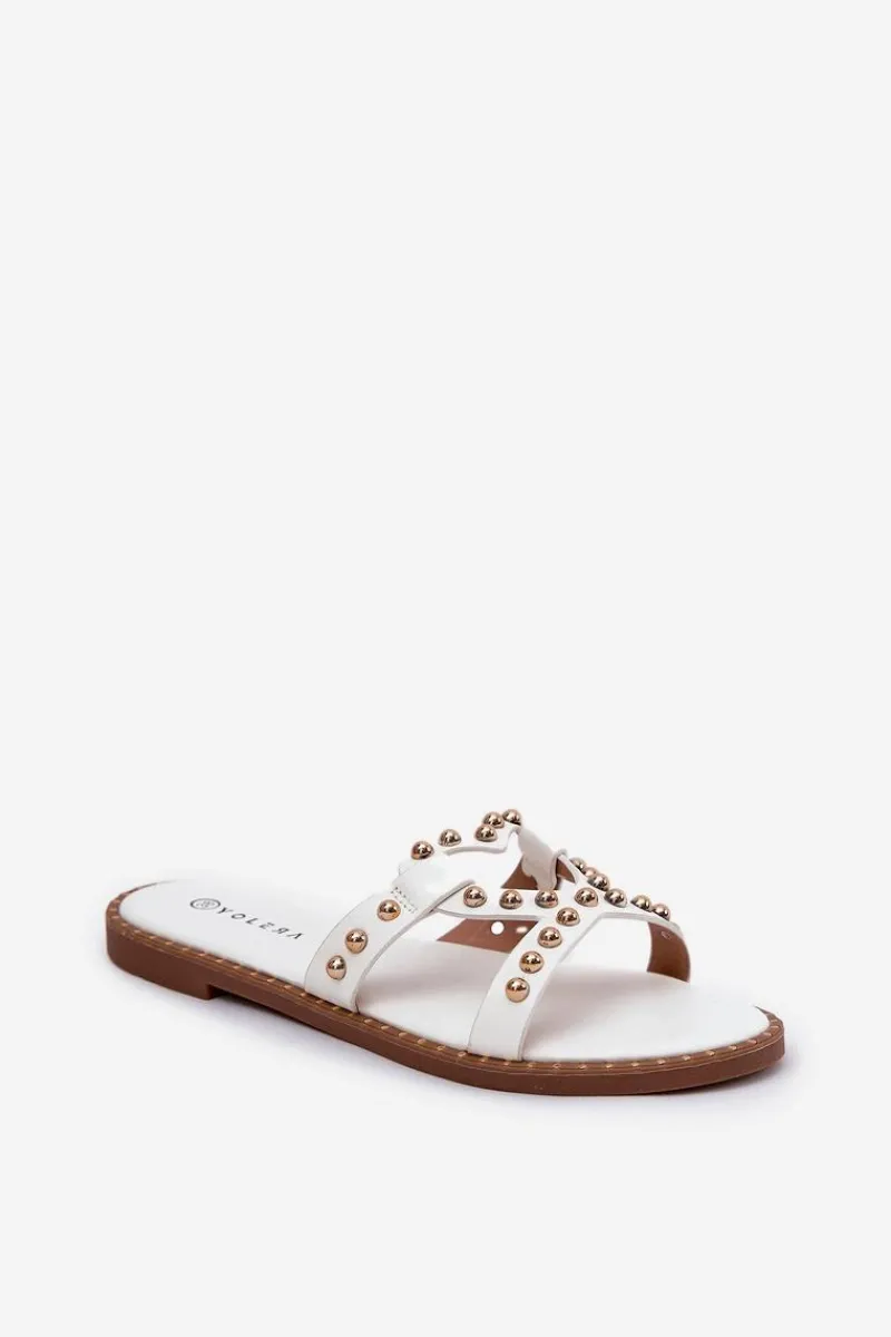 Sale Zdobione Płaskie Klapki Damskie Białe Adivrae Damskie Klapki Damskie Klasyczne