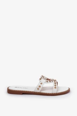 Sale Zdobione Płaskie Klapki Damskie Białe Adivrae Damskie Klapki Damskie Klasyczne