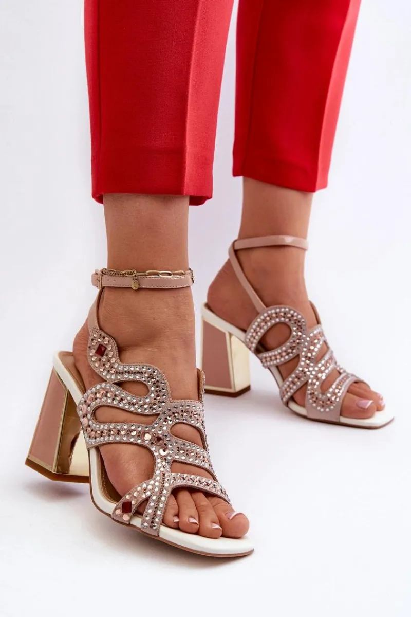 Sandały Na Słupku|Sandały Na Obcasie>Damskie buty S.Barski Zdobione Sandały Damskie Na Słupku D&A CR952 Różowe Różowy