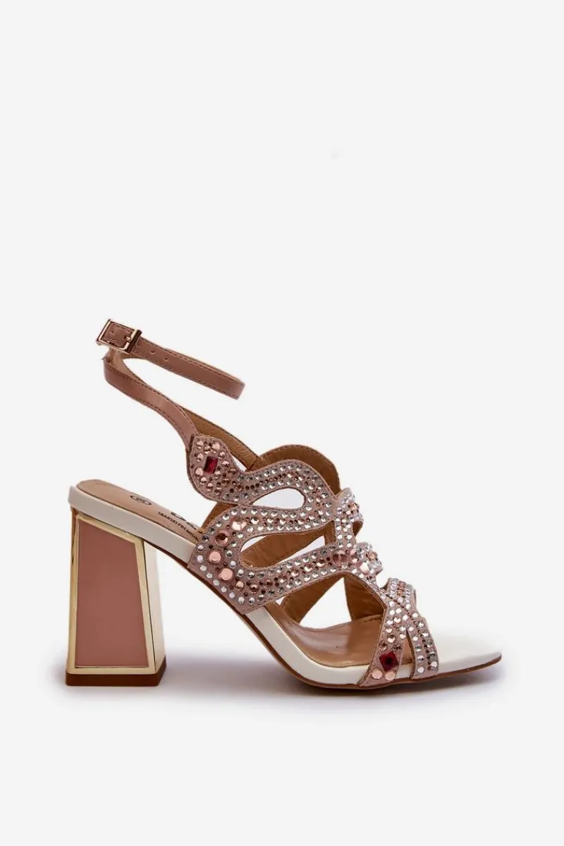 Sandały Na Słupku|Sandały Na Obcasie>Damskie buty S.Barski Zdobione Sandały Damskie Na Słupku D&A CR952 Różowe Różowy