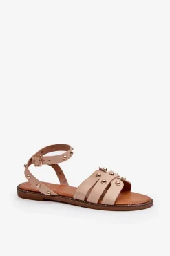 Sale Zdobione Sandały Damskie Na Płaskim Obcasie Beżowe Ianaera Damskie Sandały Płaskie