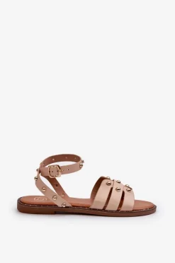 Sale Zdobione Sandały Damskie Na Płaskim Obcasie Beżowe Ianaera Damskie Sandały Płaskie