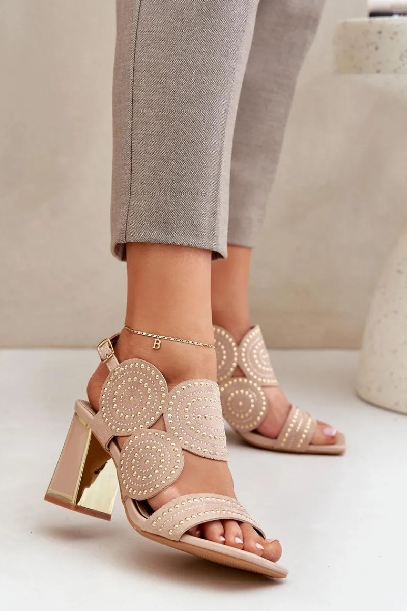 Sandały Na Słupku|Sandały Z Cholewką>Boto Zdobione Sandały Na Słupku Ciemnobeżowe Delariona