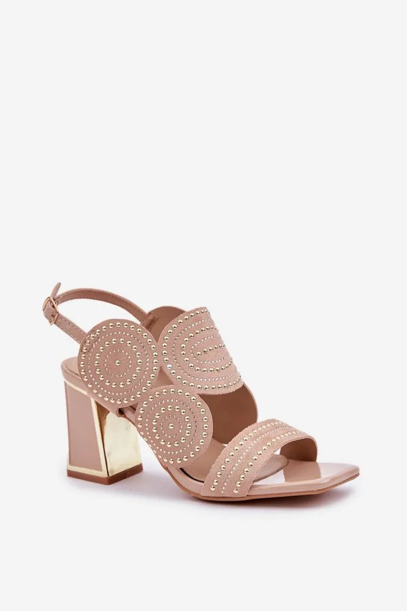 Sandały Na Słupku|Sandały Z Cholewką>Boto Zdobione Sandały Na Słupku Ciemnobeżowe Delariona