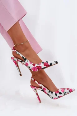 Sale Boto Zdobione Sandały Na Szpilce W Róże Białe Vevessa