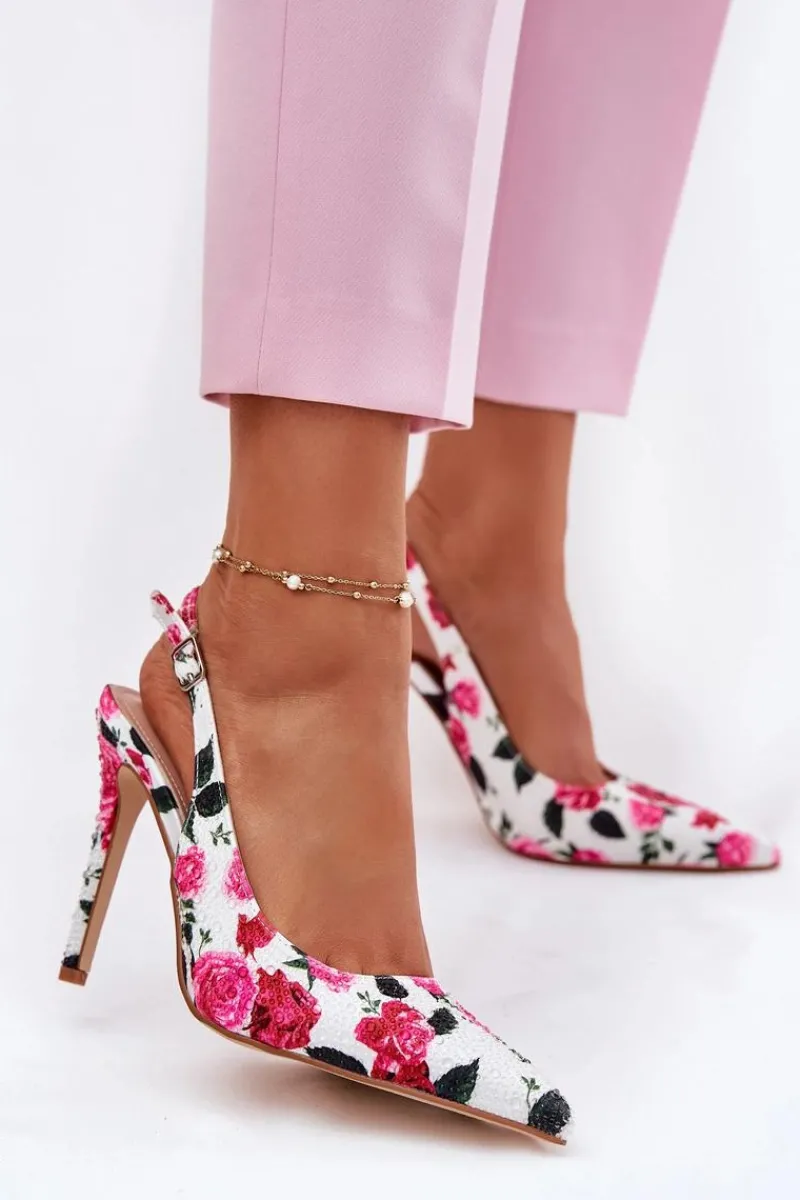 Sale Boto Zdobione Sandały Na Szpilce W Róże Białe Vevessa