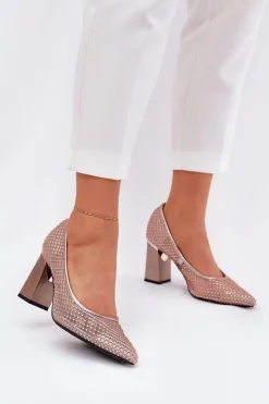 Best Zdobione Siateczkowe Czółenka Na Słupku Vinceza 62211 Beżowe Damskie Czółenka Na Słupku|Czółenka Klasyczne