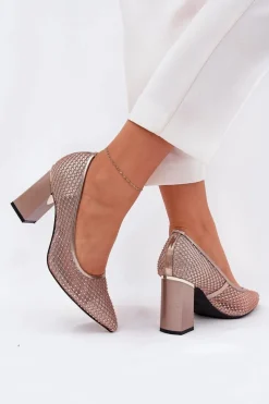 Best Zdobione Siateczkowe Czółenka Na Słupku Vinceza 62211 Beżowe Damskie Czółenka Na Słupku|Czółenka Klasyczne