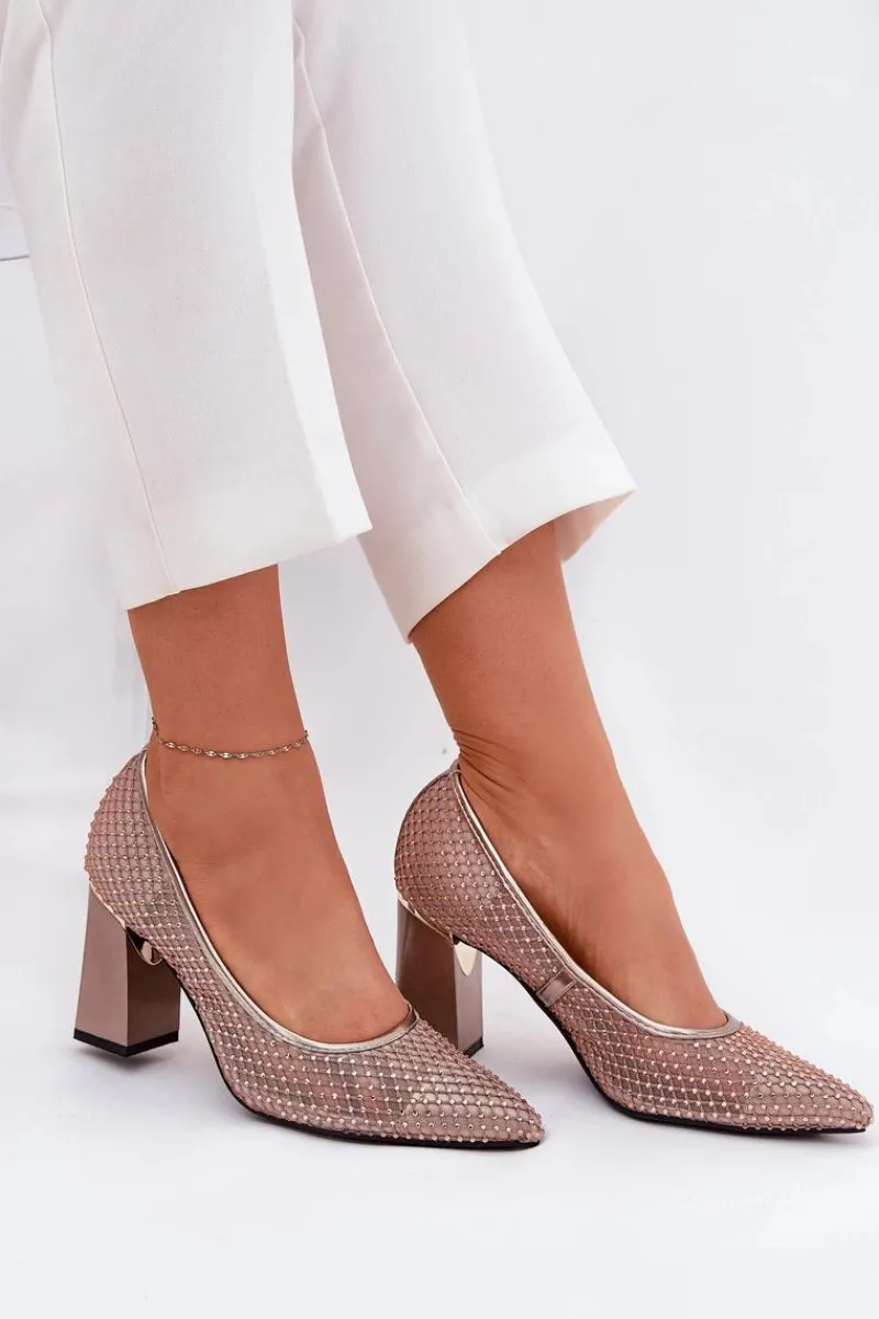 Best Zdobione Siateczkowe Czółenka Na Słupku Vinceza 62211 Beżowe Damskie Czółenka Na Słupku|Czółenka Klasyczne