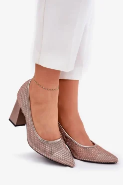 Best Zdobione Siateczkowe Czółenka Na Słupku Vinceza 62211 Beżowe Damskie Czółenka Na Słupku|Czółenka Klasyczne