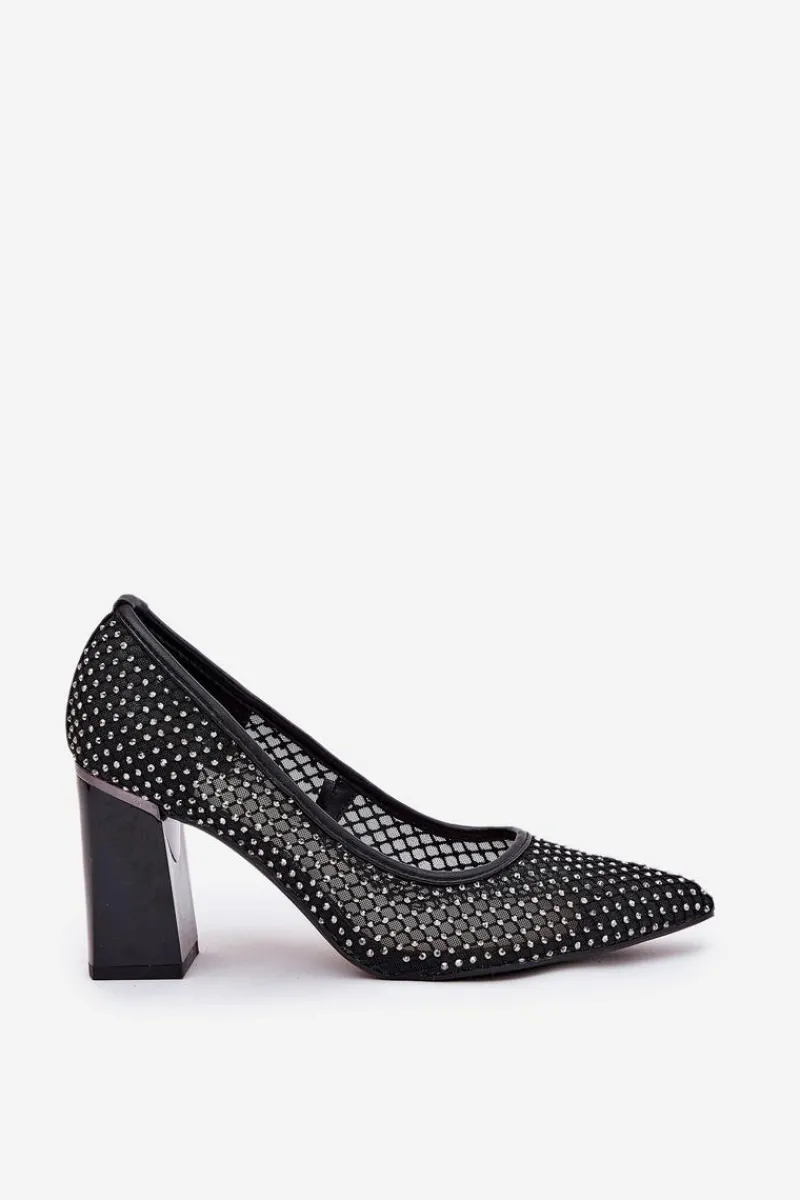 New Buty damskie Vinceza Zdobione Siateczkowe Czółenka Na Słupku Vinceza 62211 Czarne Czarny