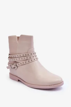 Hot Zdobione Skórzane Botki Damskie Na Płaskim Obcasie Beżowe Adkrana Damskie Czarne Botki|Brązowe I Beżowe Botki