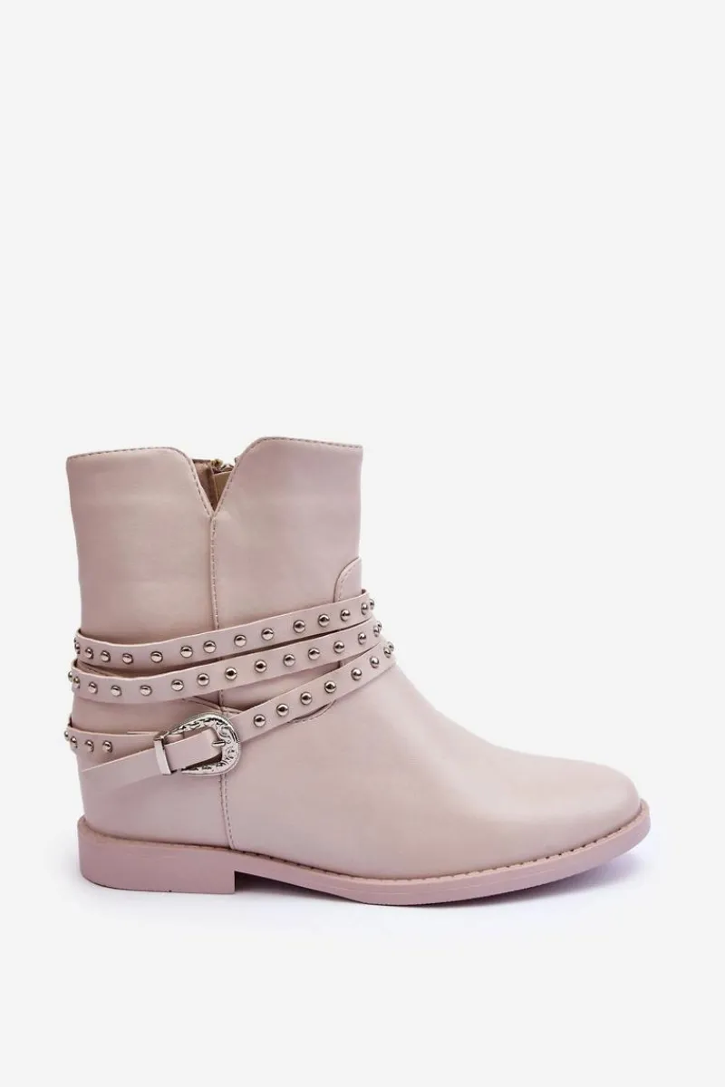 Hot Zdobione Skórzane Botki Damskie Na Płaskim Obcasie Beżowe Adkrana Damskie Czarne Botki|Brązowe I Beżowe Botki