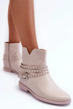 Hot Zdobione Skórzane Botki Damskie Na Płaskim Obcasie Beżowe Adkrana Damskie Czarne Botki|Brązowe I Beżowe Botki