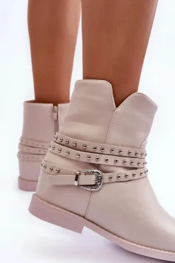 Hot Zdobione Skórzane Botki Damskie Na Płaskim Obcasie Beżowe Adkrana Damskie Czarne Botki|Brązowe I Beżowe Botki