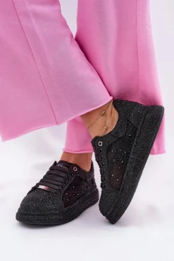 Sneakersy Damskie>GOE Zdobione Sneakersy Na Platformie NN2N4021 Czarne