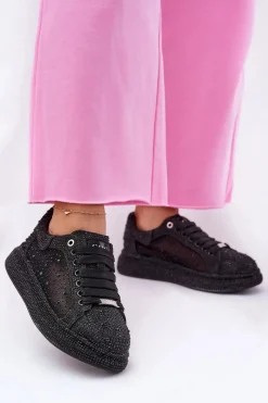 Sneakersy Damskie>GOE Zdobione Sneakersy Na Platformie NN2N4021 Czarne