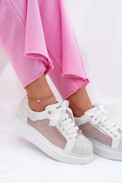 Hot GOE Zdobione Sneakersy Na Platformie RR2N4003 Białe