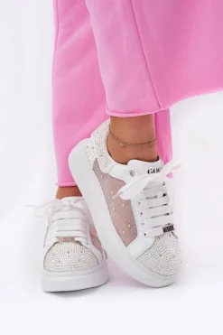 Hot GOE Zdobione Sneakersy Na Platformie RR2N4003 Białe