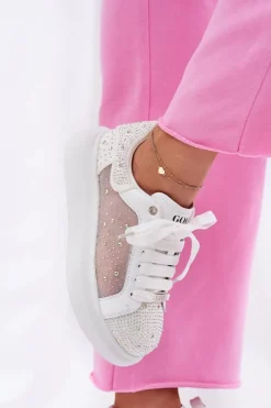 Hot GOE Zdobione Sneakersy Na Platformie RR2N4003 Białe
