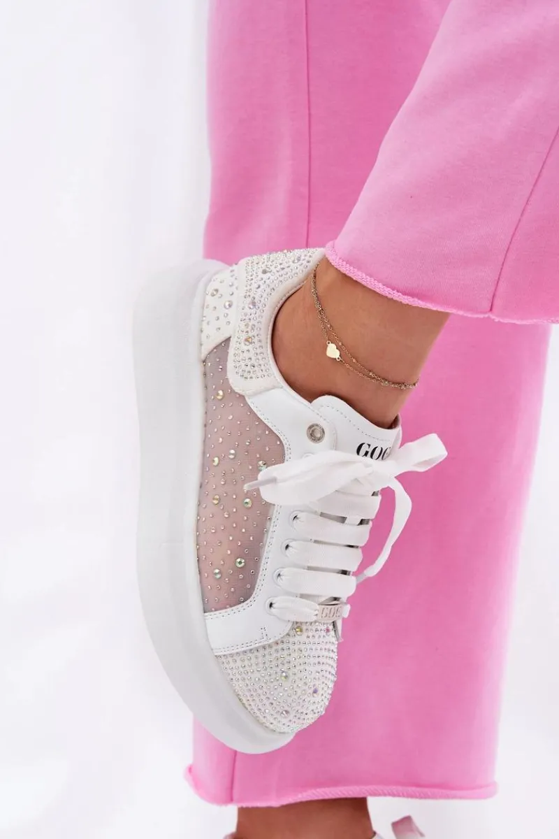 Hot GOE Zdobione Sneakersy Na Platformie RR2N4003 Białe