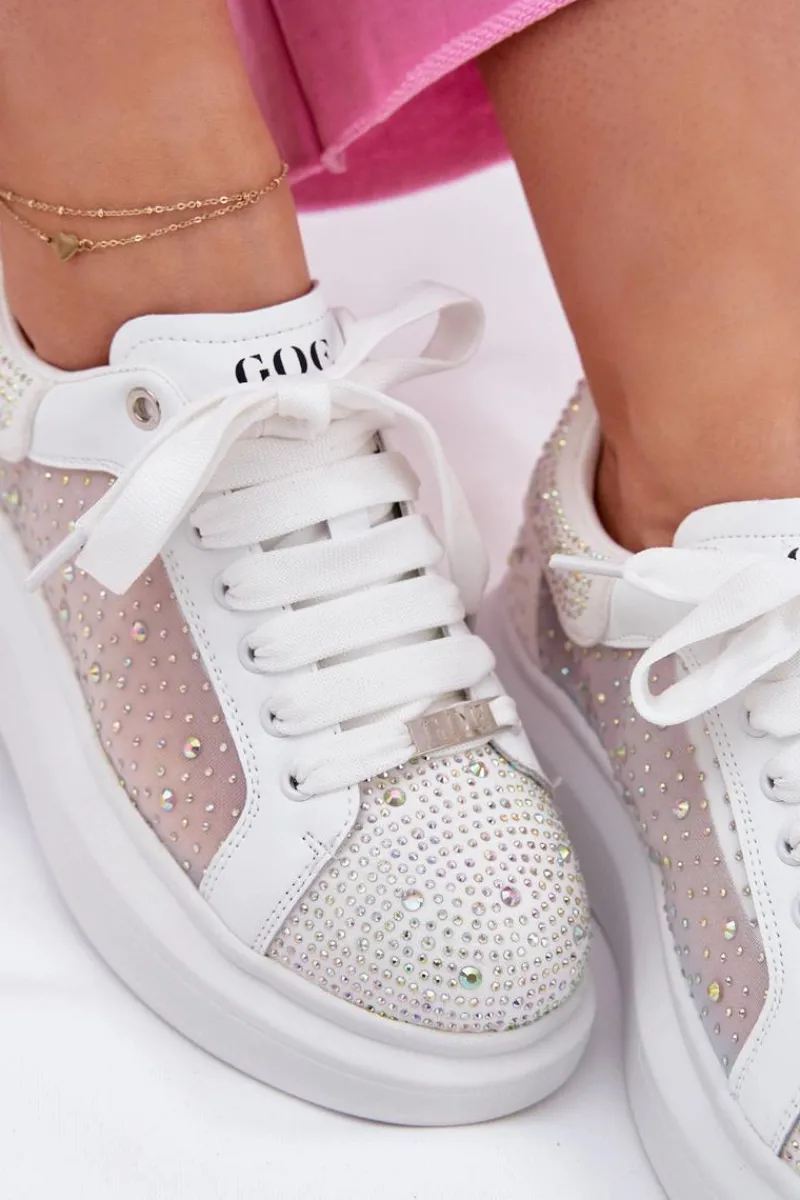Hot GOE Zdobione Sneakersy Na Platformie RR2N4003 Białe
