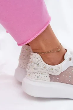 Hot GOE Zdobione Sneakersy Na Platformie RR2N4003 Białe