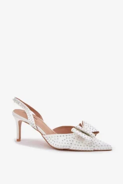 Clearance Boto Zdobione Szpilki Z Odkrytą Piętą I Kokardką Białe Nilandriela Biały