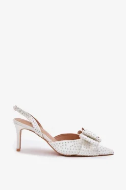 Clearance Boto Zdobione Szpilki Z Odkrytą Piętą I Kokardką Białe Nilandriela Biały